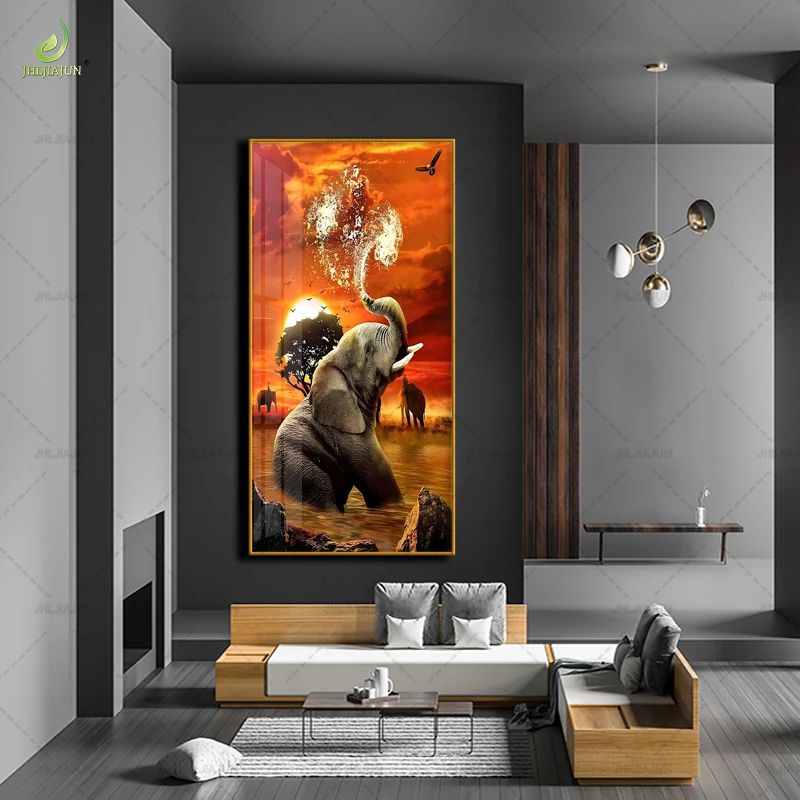 Современный фон с рисунком животного слона золотая рамка хрустальная фарфоровая