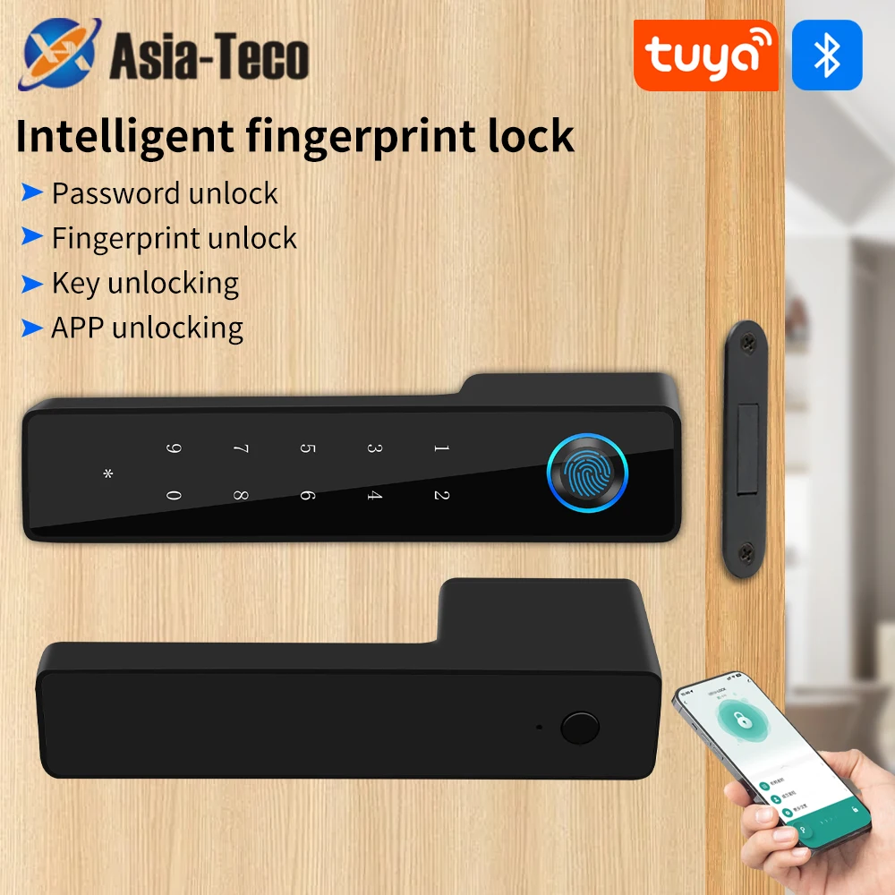 

Умный замок Tuya с отпечатками пальцев, матовый черный, бесшумный, прямоугольный, современный алюминиевый, Smartlife, цифровая дверная ручка, замки, магнитный всасывающий замок