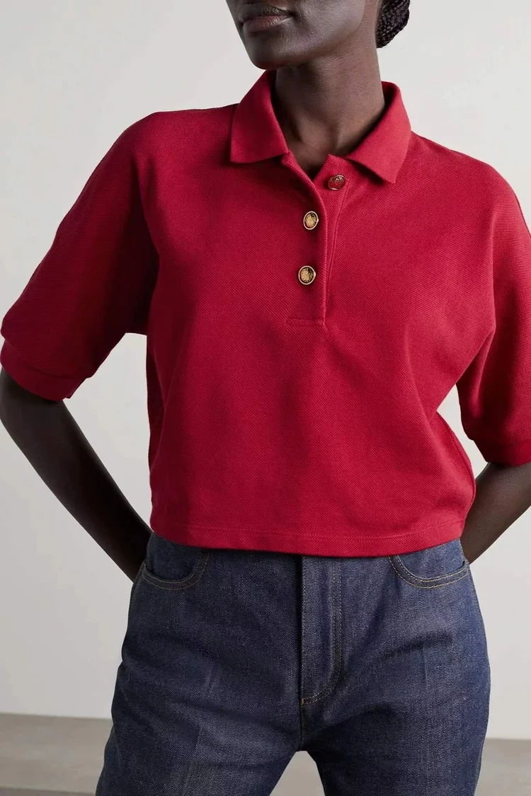 

127643 127642 Fashion Classic Trendy Luxury Designer Cloth Positive Red Polo Collar Short T-shirt Top