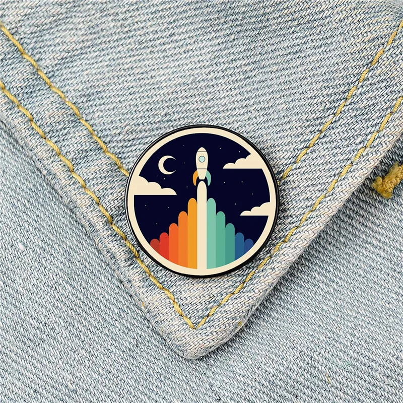 

Colorful Rockets Printed Pin Custom Funny Brooches Shirt Lapel Bag Cute Badge Cartoon Cute Jewelry Gift for Lover Girl Friends