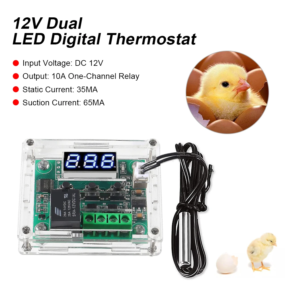 

12V Digital Temperature Controller Board Digital Thermostat -50-110℃ Electronic Temperature Control Module Switch With Case
