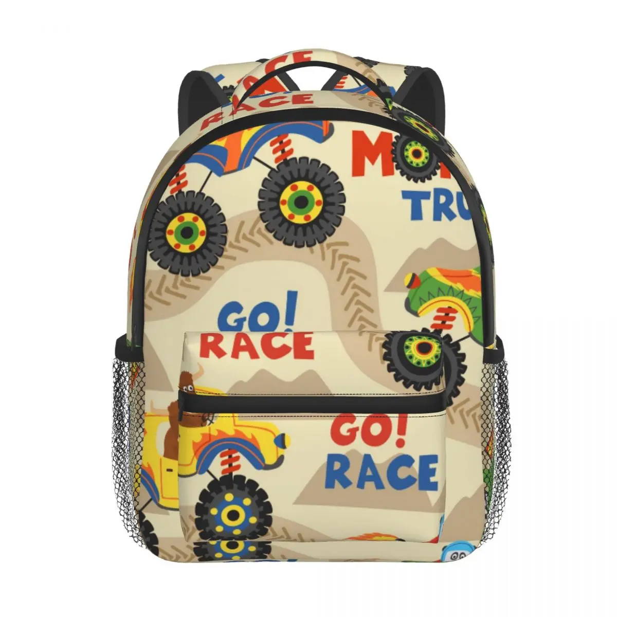 2022 Children Backpack Toddler Kids School Bag Monster Trucks With Animals On Race Track Kindergarten Bag for Girl Boys