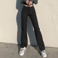 elegant striped print low rise black pants casual korean 90s straight trousers women harajuku capris pants korean 2020