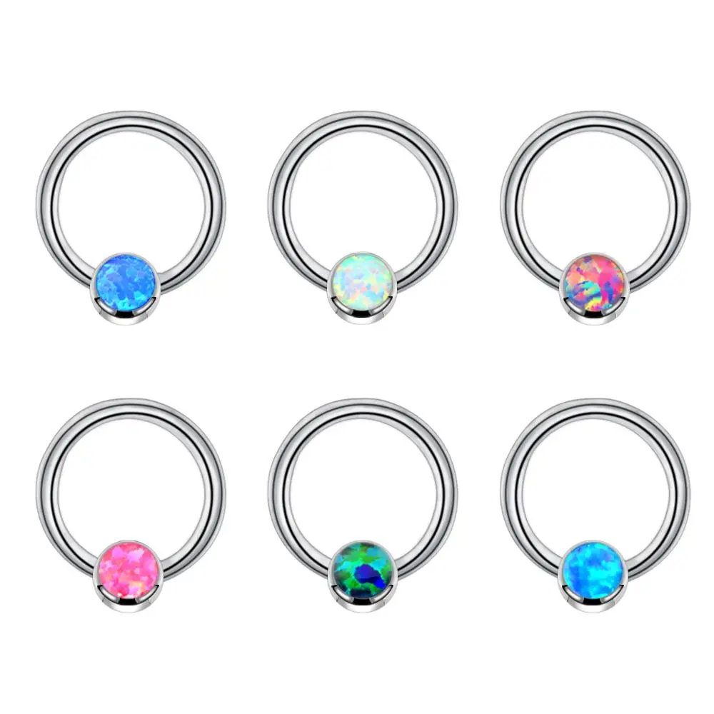 

5/6PCS/Lot G23 Titanium Captive Bead Ring Nose Septum Clicker Opal Crystal Stone Tragus Cartilage Helix Body Piercing Jewelry