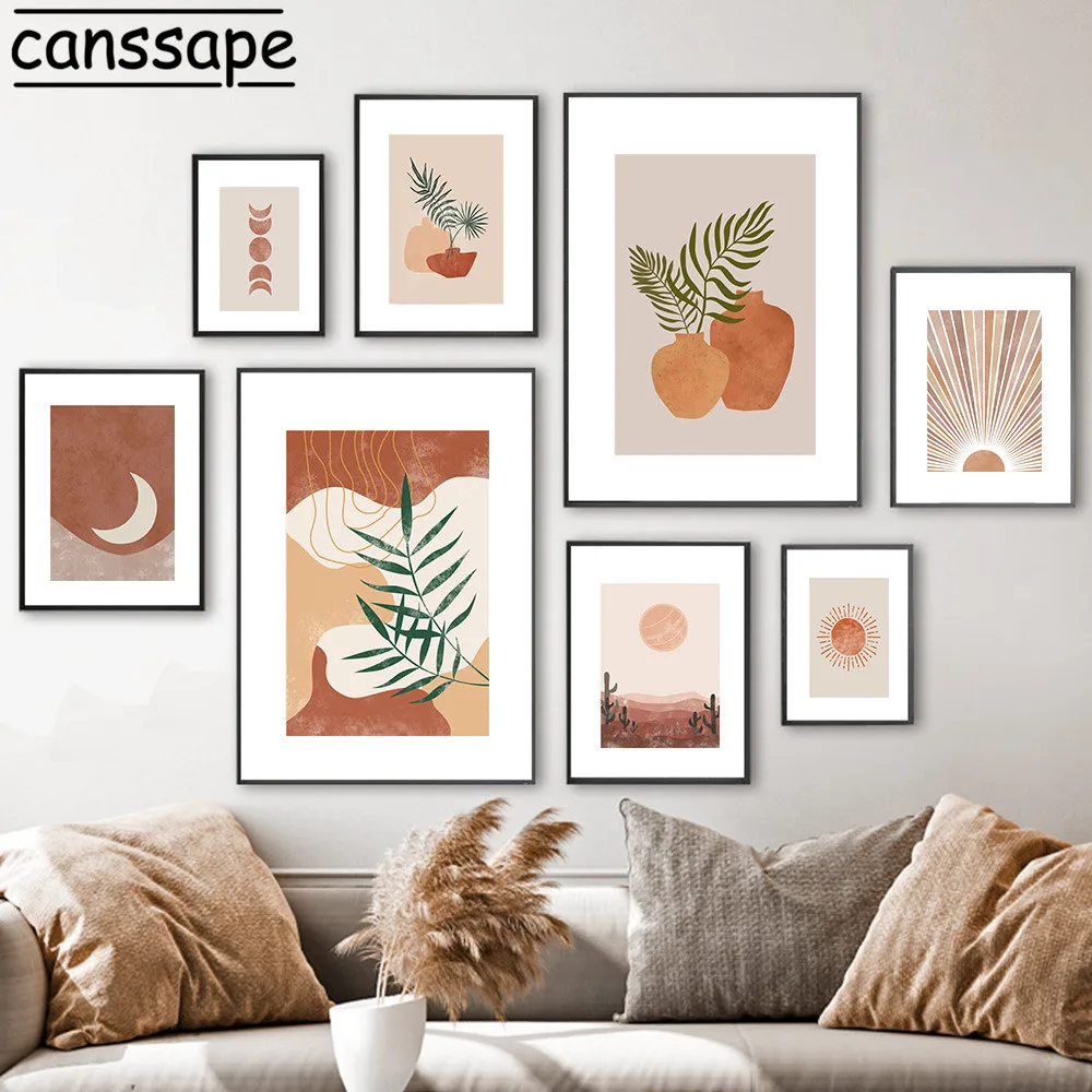 

Boho Poster Vase Plant Canvas Prints Sun Moon Posters Minimalist Wall Art Painting Geometry Print Nordic Wall Picture Home Decor