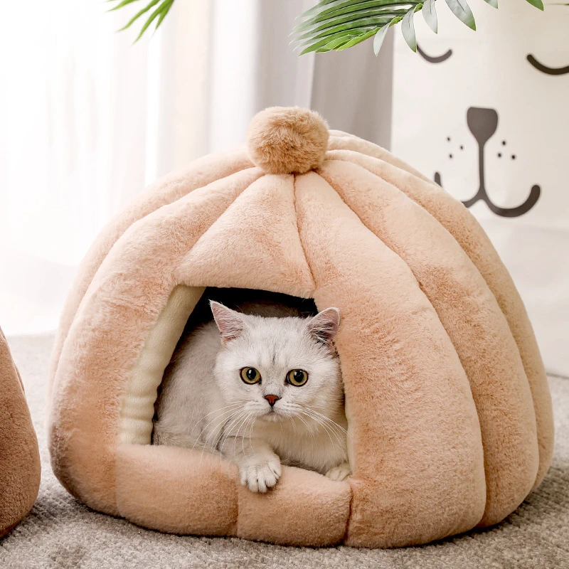 

Winter Warm Pet dog Bed Kennel Cat House Sleeping Bag Pumpkin Puppy Cushion Mat Cat Accessories House For Cats Cama Gato