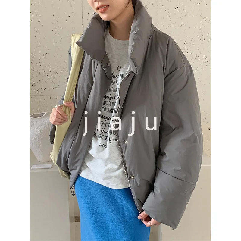 Корейский пуховик с воротником-стойкой женский зимний 2024 свободный простой