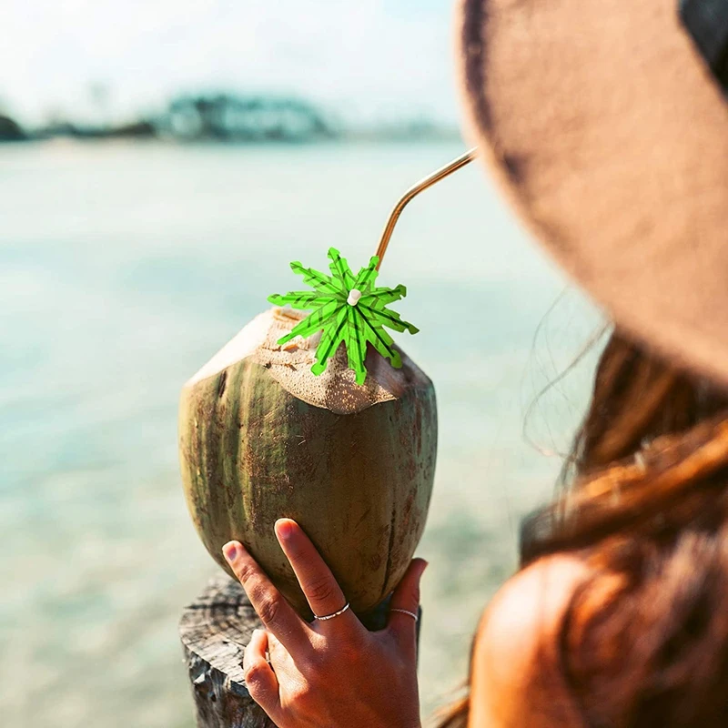 Акция! Зеленые зубочистки из кокосового дерева бумажные зонтики ручная работа