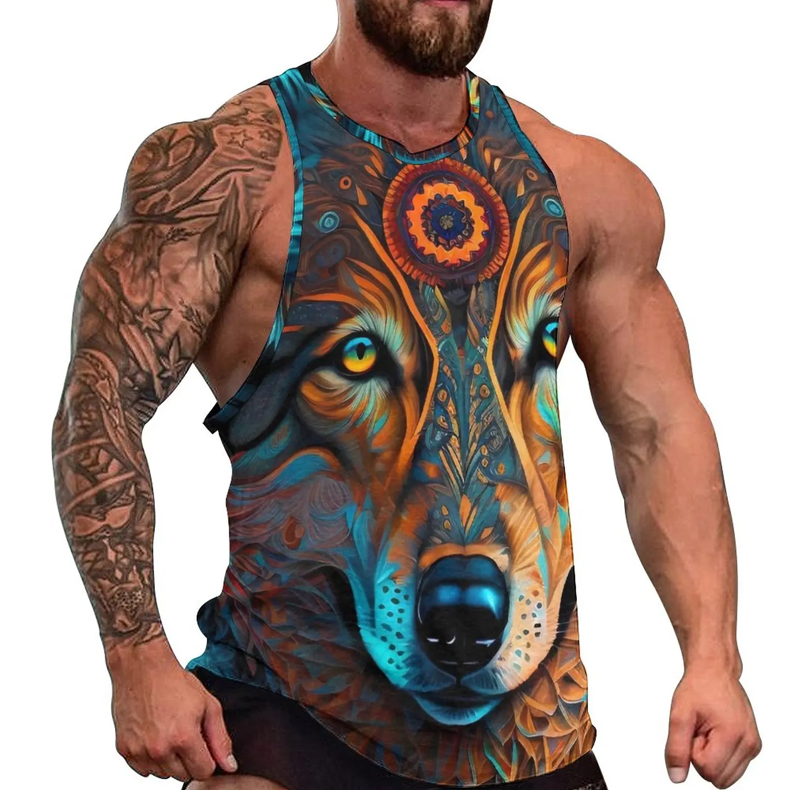 

Abstract Wolf Tank Top Males Funny Animal Print Sportswear Tops Summer Bodybuilding Printed Sleeveless Shirts Big Size