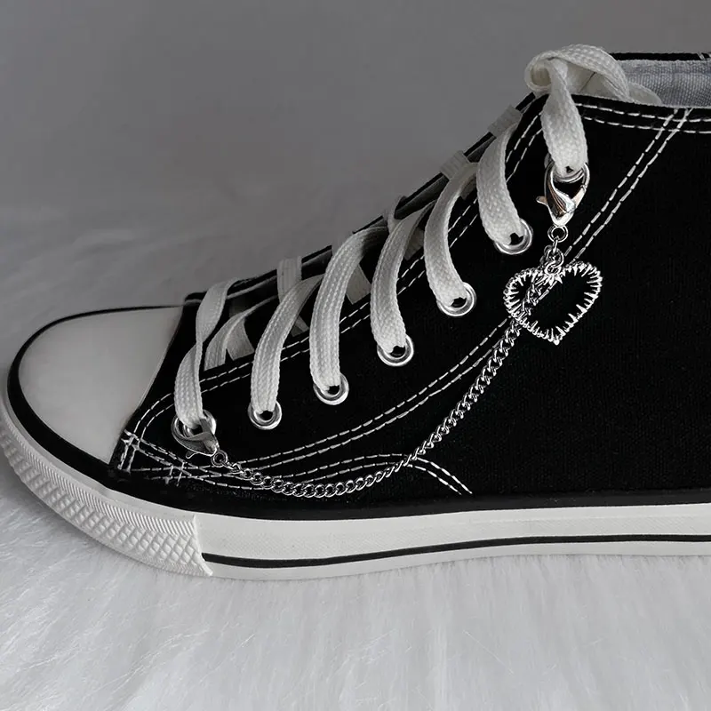 2PCS Stainless Steel Double Heart Chains Shoe Buckles Magen David Star Pendant Shoes Punk Couple Jewelry Accessories Wholesale