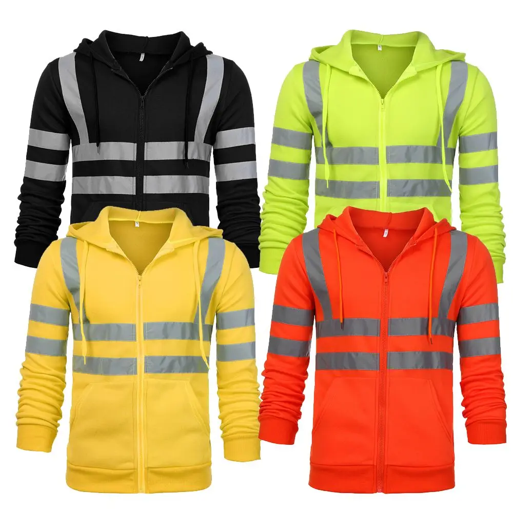 

Pullover Viz Jacket Tops Sweatshirt Night High Work Hooded Hoodie Visibility Reflective Hi Fleece Zip Vis