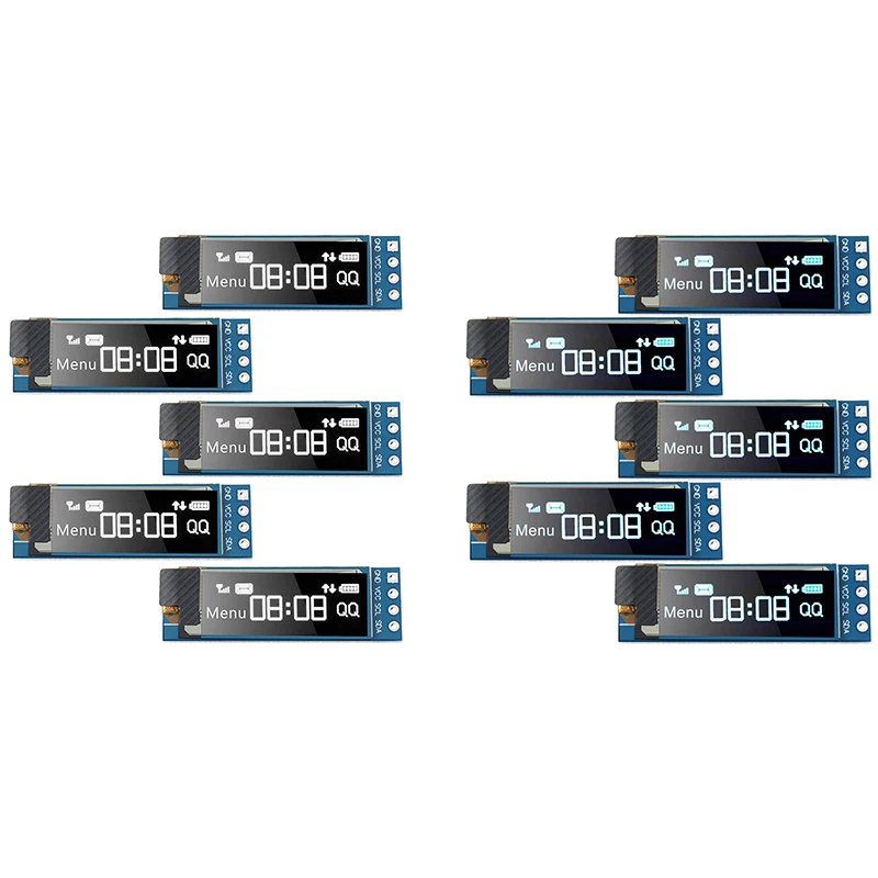 

5 шт., модуль дисплея I2C 0,91 дюйма, модуль дисплея I2C SSD1306 OLED, синий драйвер OLED-экрана I2C, постоянный ток 3,3 в-5 в