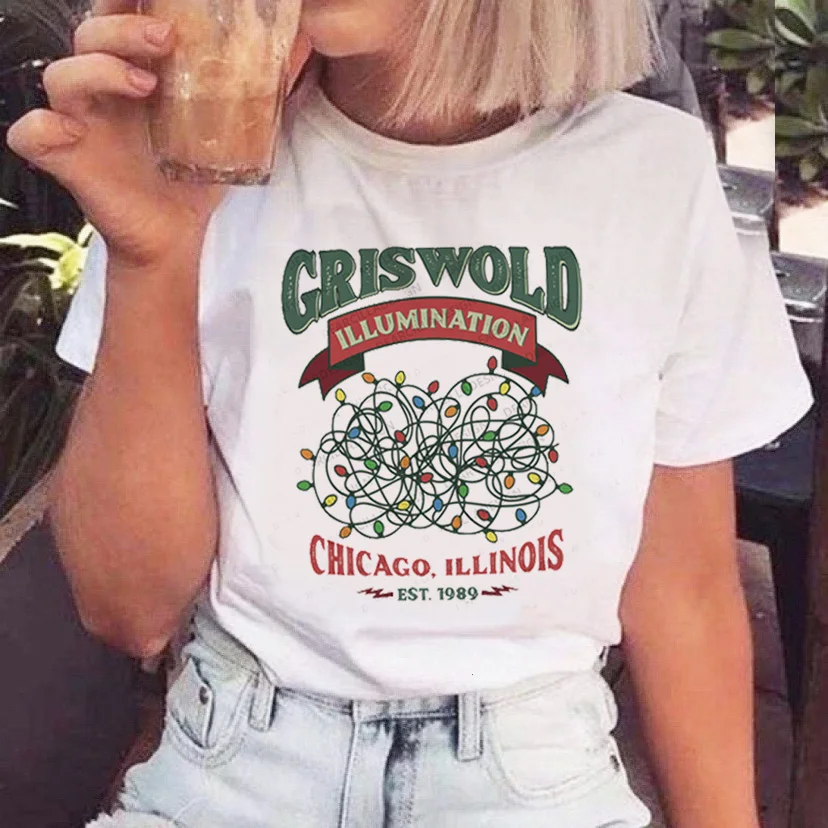 

Short Sleeve Printed Women's T-shirt Fashion Pattern Women's Top Kawaii T-shirt Women's Christmas T-shirt Harajuku White T-shirt