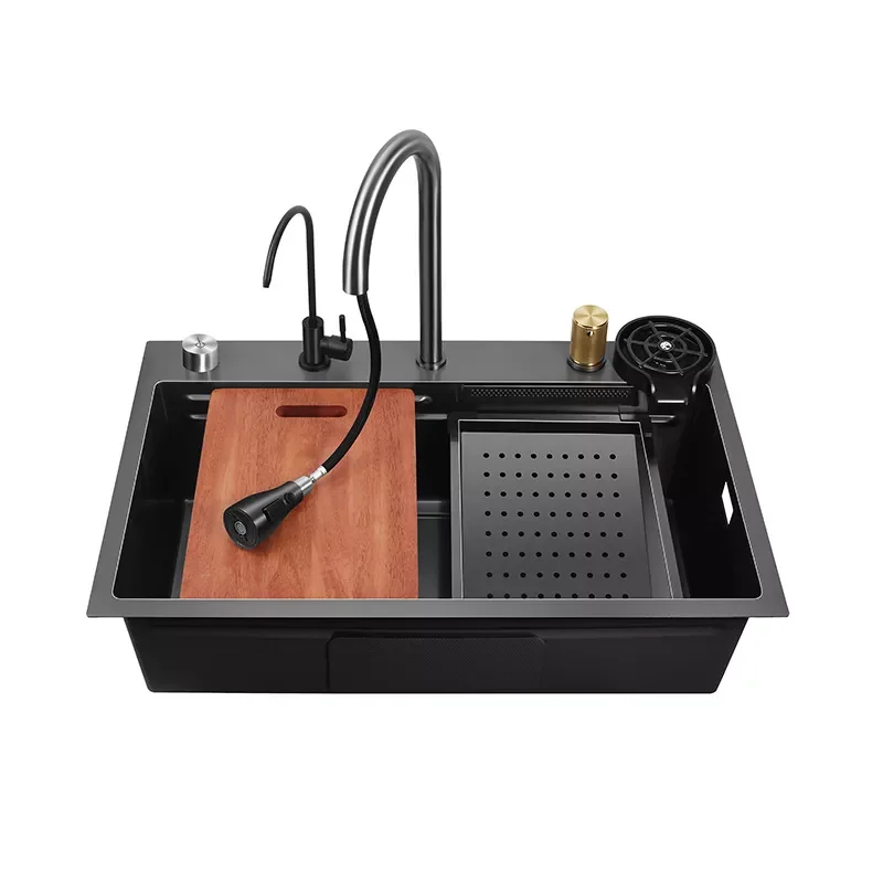 

Kitchen Sink Waterfall Dishwashing Sink with Faucet Large Sink Set Under the Counter Vegetable Washing Basin Kitchen Accessories