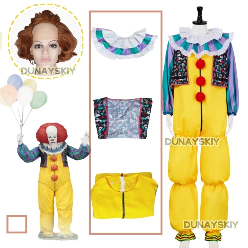 Stephenn It Pennywise King's Cosplay Costume Clown Yellowe Joker Evil Horror Terror Halloween Coat Outwear Fancy Suit