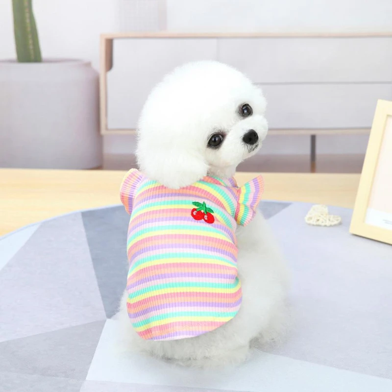 

Pet Clothes Dog Clothes Spring And Summer Puppy Thin Clothes Colorful Stripes Cat Skirt Undershirt Pet Clothing Puppy Clothes