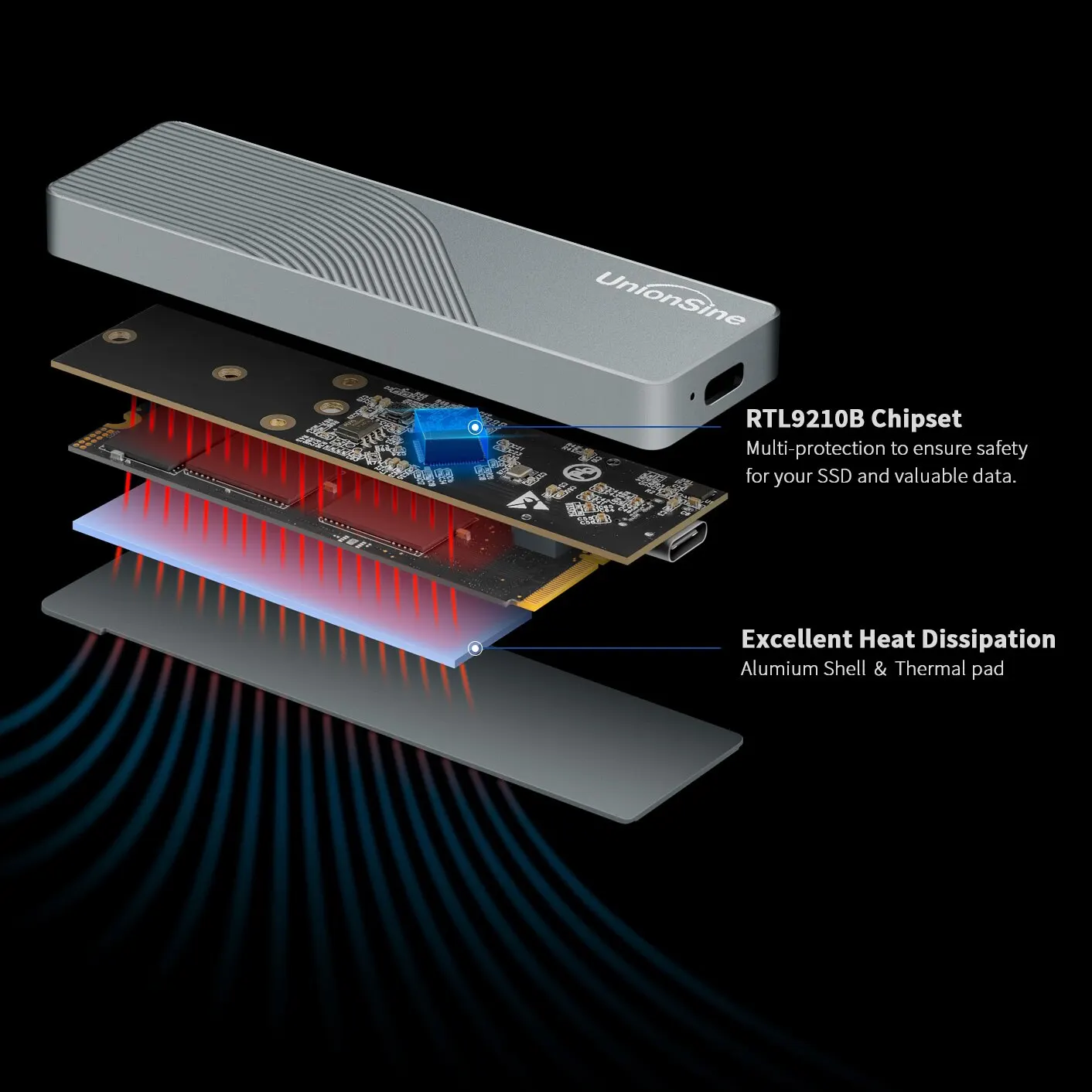 Корпус для ноутбука UnionSine Dual Protocol M2 NVMe NGFF SATA SSD