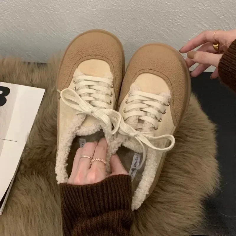 Женские плюшевые повседневные кроссовки нескользящая теплая хлопковая обувь на