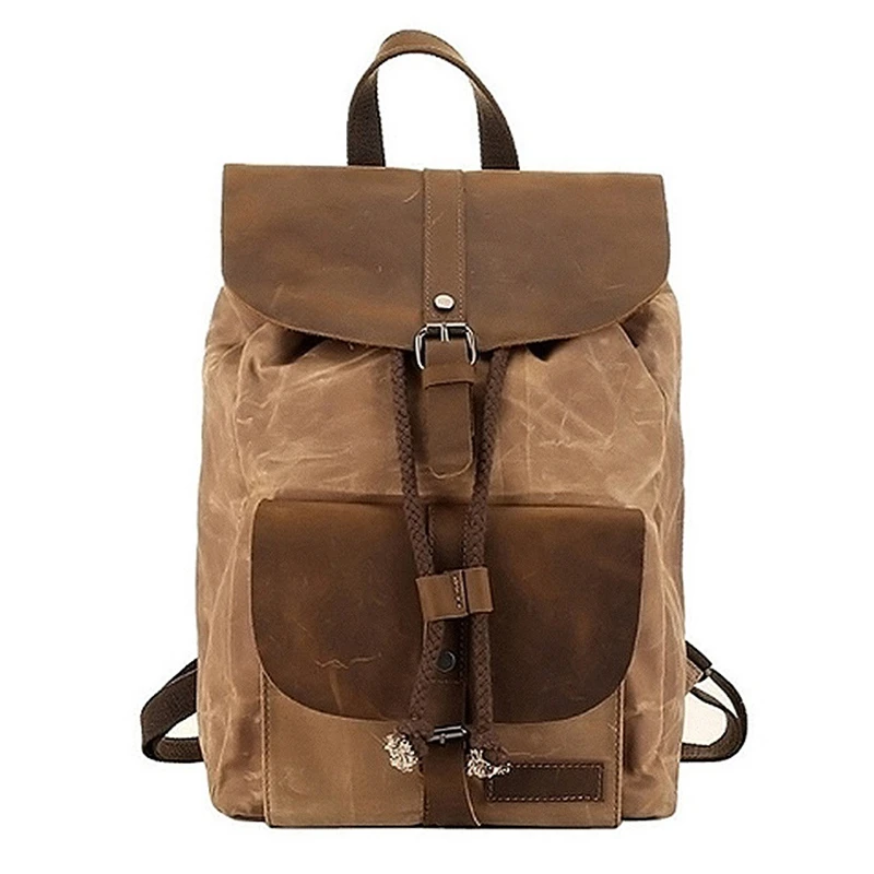 Genuine Leather And Canvas Backpack Men Women Laptop Bag School Bag Shoulder Bag Large Capacity Waterproof Travel Rucksack