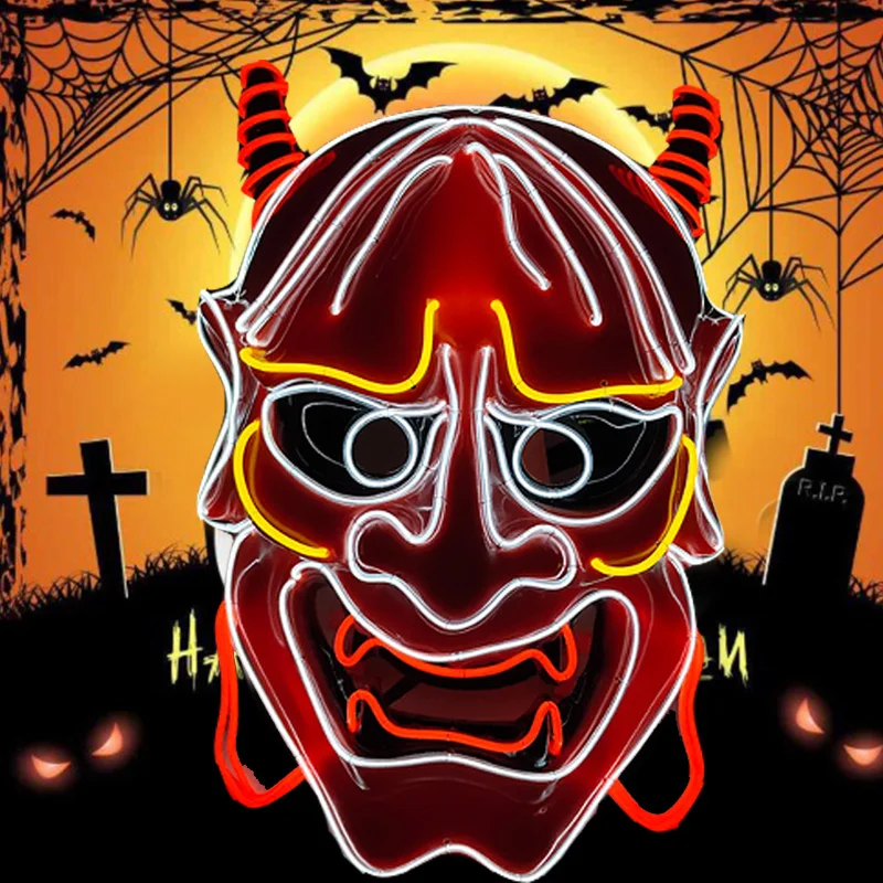 Фото Светодиодная маска Oni Demon, традиционный японский костюм самурая на Хэллоуин, реквизит, забавная маска, светящаяся маска Хання для мужчин, маска воина №2