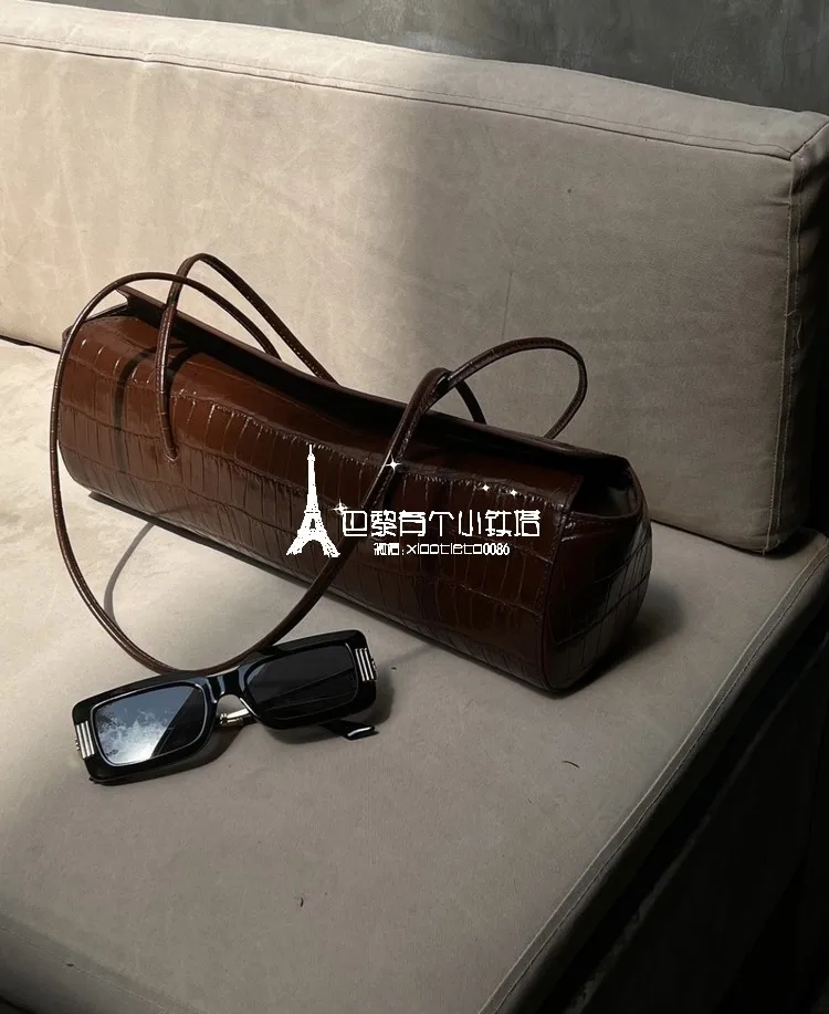 

2022 small vintage crocodile embossed cylindrical shoulder bag