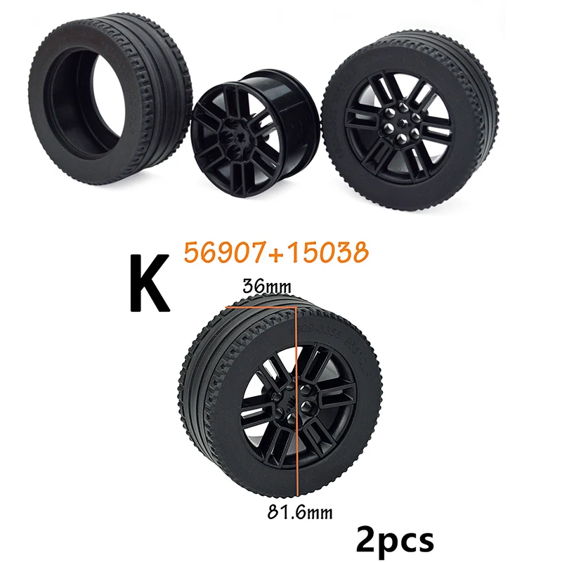 

2Pcs Techical Car Tire Buildings Blocks Compatible With 15038 56907 Tyre Hub MOC Car Wheels Parts Kids Education Toy Bricks Gift