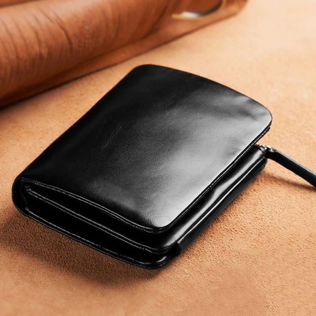 New Men's Wallet RFID Anti Theft Short Zipper Three Fold Business Card Holder Money Bag Purse  Genuine Leather Wallet Male 1
