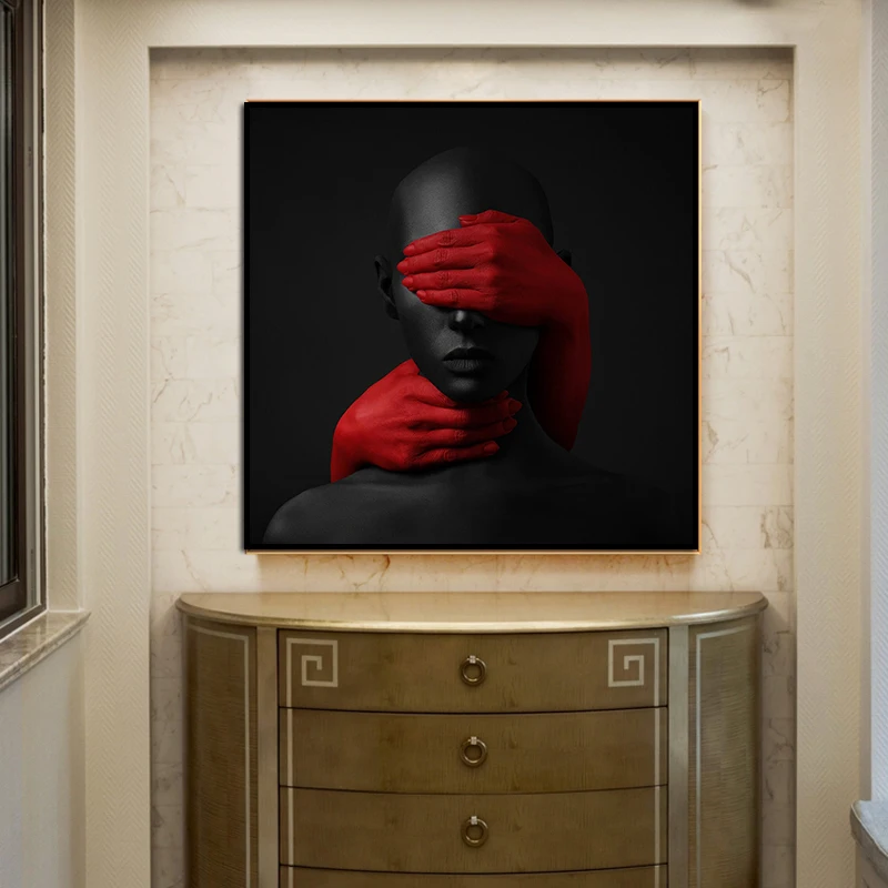 

Black Woman Red Hands Picture Poster On Canvas African Portrait Ethnic Painting Prints Wall Art Living Room Home Decoration
