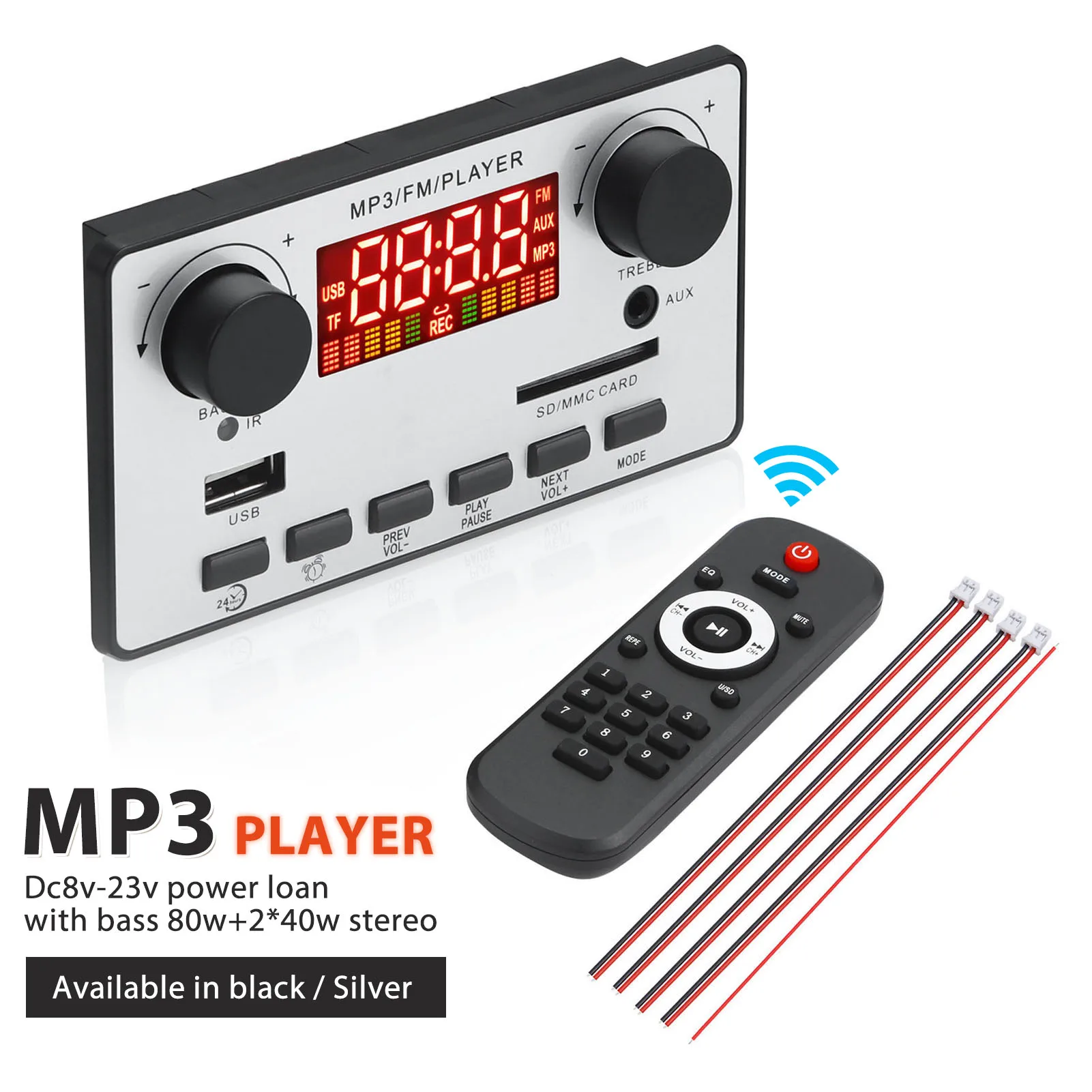 

40W Amplifier 8-23V Digital MP3 Decoder Board 12V 80W Bass Audio Power Bluetooth 5.0 Hifi FM USB AUX For Music Subwoofer Speaker
