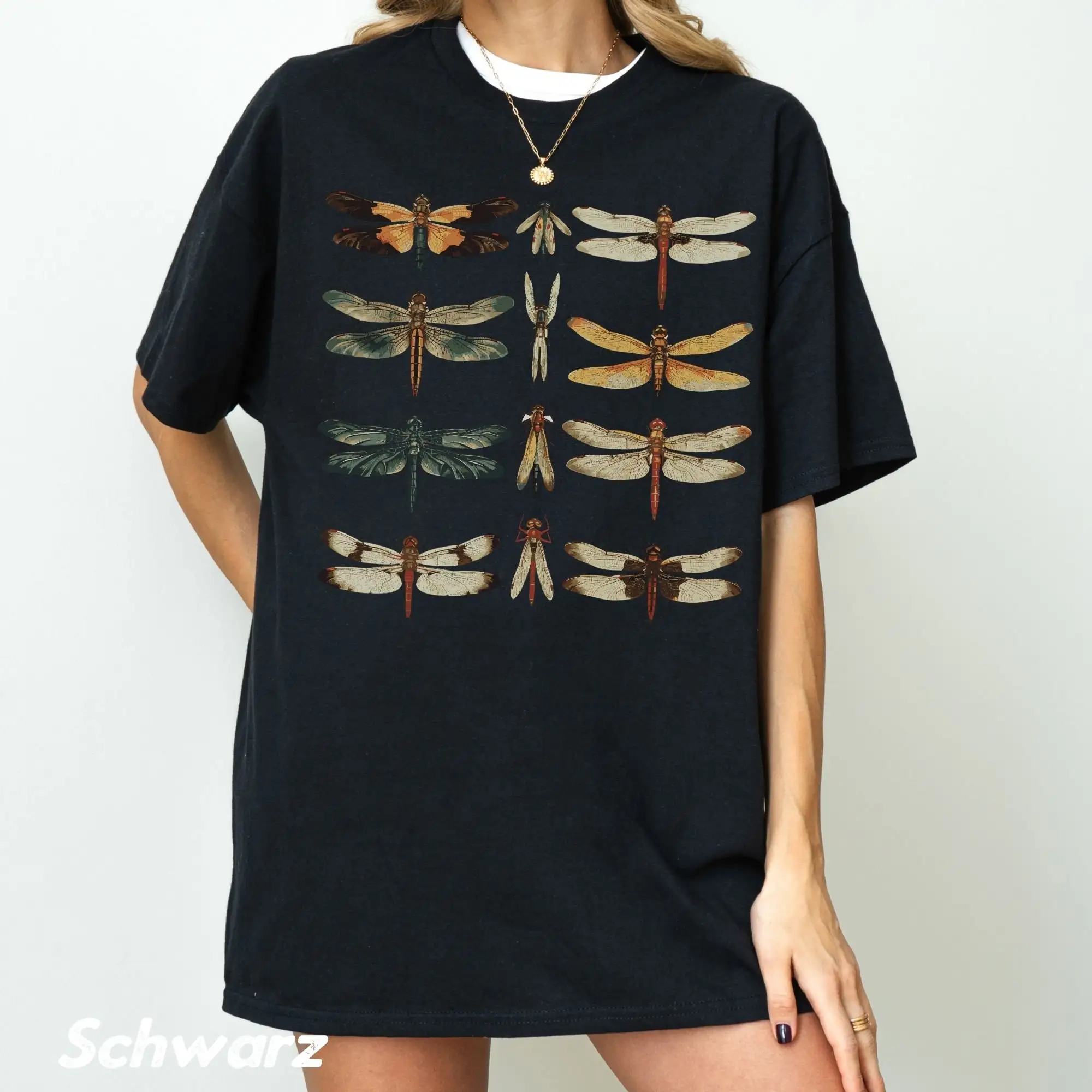 Винтажная футболка с изображением стрекозы хлопчатобумажная животных природы в