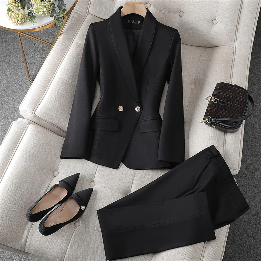 Elegant Women Blazer Pant Sets Red Orange Black Green Jacket Trouser 2 Piece Set Formal Office Lady Work Wear Business Suits