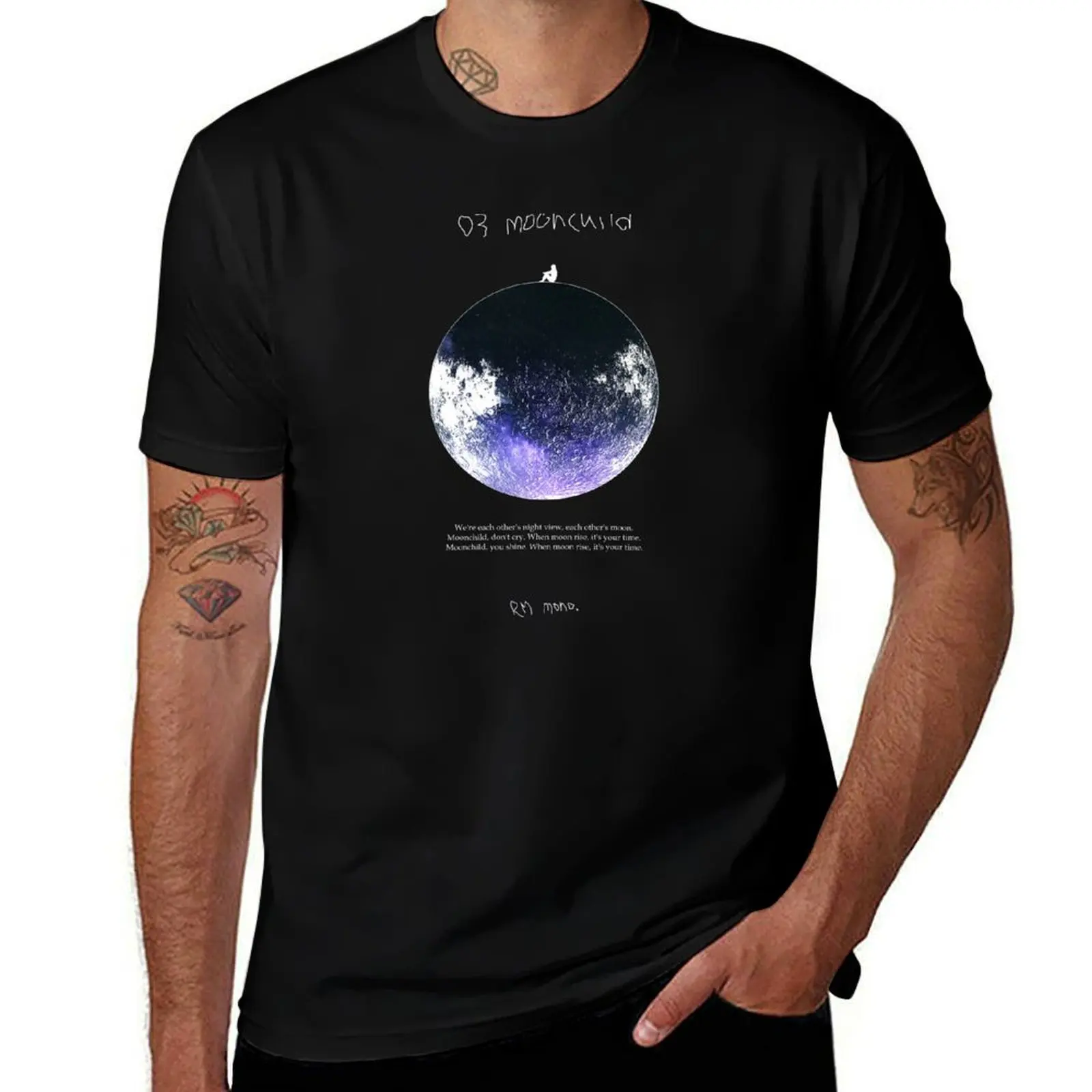 Фото РМ Моно. Футболка Moonchild темно-синего цвета, повседневная, минималистичная, с коротким рукавом. №1