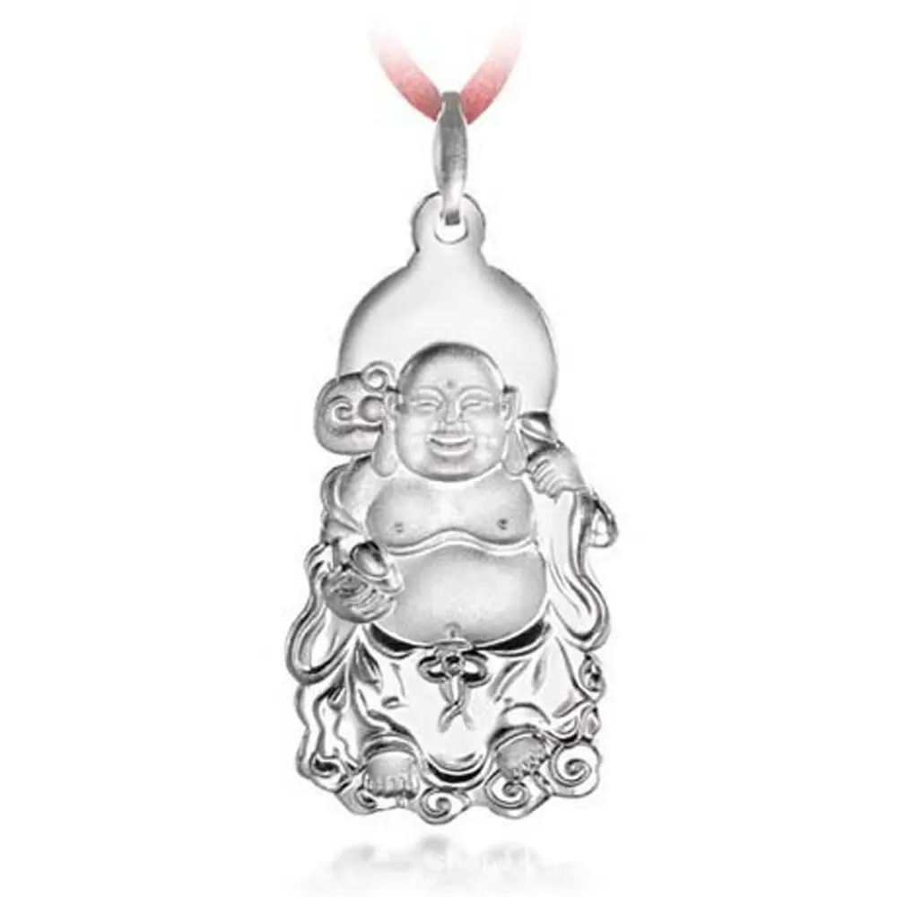 

Pure S999 Sterling Silver Lucky Men Women Solid Big Belly Buddha Pendant 8.6g