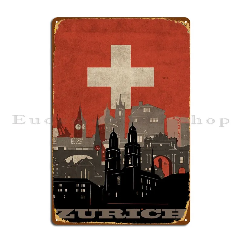 Городской флаг г. Цюриха, металлический знак, картина для клуба, гаража, таблички, печатный жестяной знак, плакат