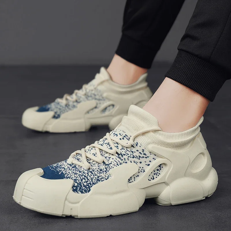 Мужские повседневные спортивные туфли Бежевые кроссовки дышащая сетчатая обувь