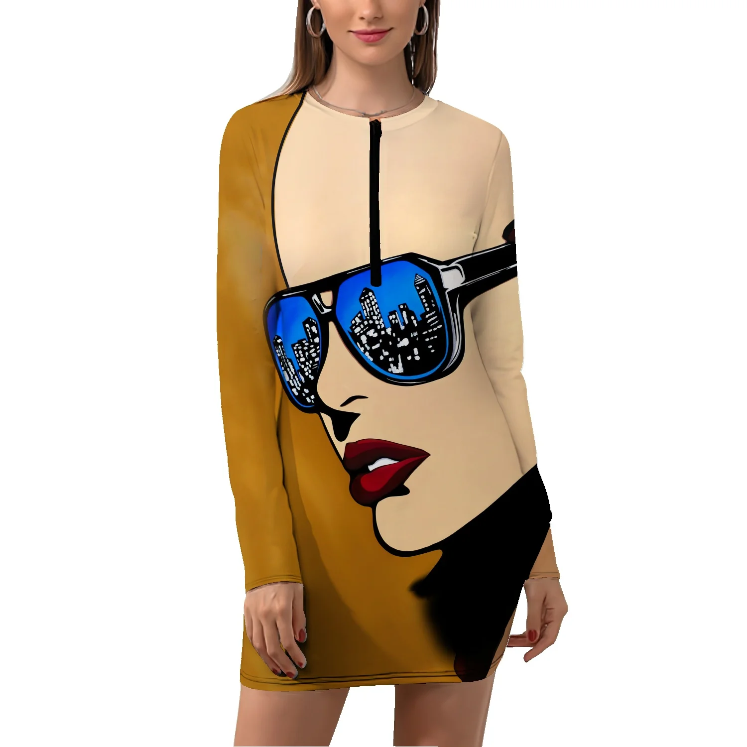 

Женская короткая юбка с длинным рукавом и цветочным принтом