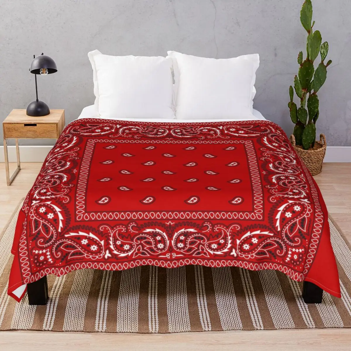 Bandana Red Blankets Flannel Print Breathable Unisex Throw Blanket for Bedding Home Couch Camp Office