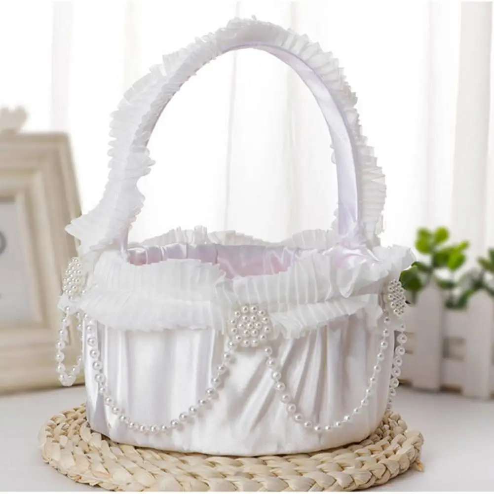 

1pcs White Flower Basket Decorative Flower Girl Flower Basket Romantic Petal Basket Wedding Supplies Wedding Decoration