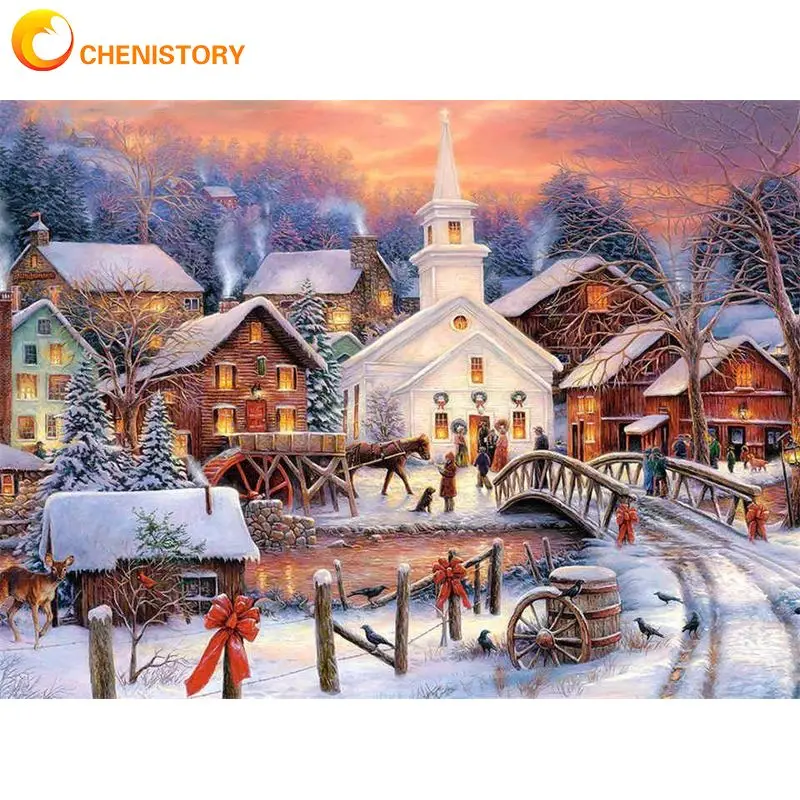 

CHENISTORY Mordern Painting By Numbers Diy Crafts Winter Landscape Drawing On Numbers Home Decors Gift For Adult On Canvas Kit