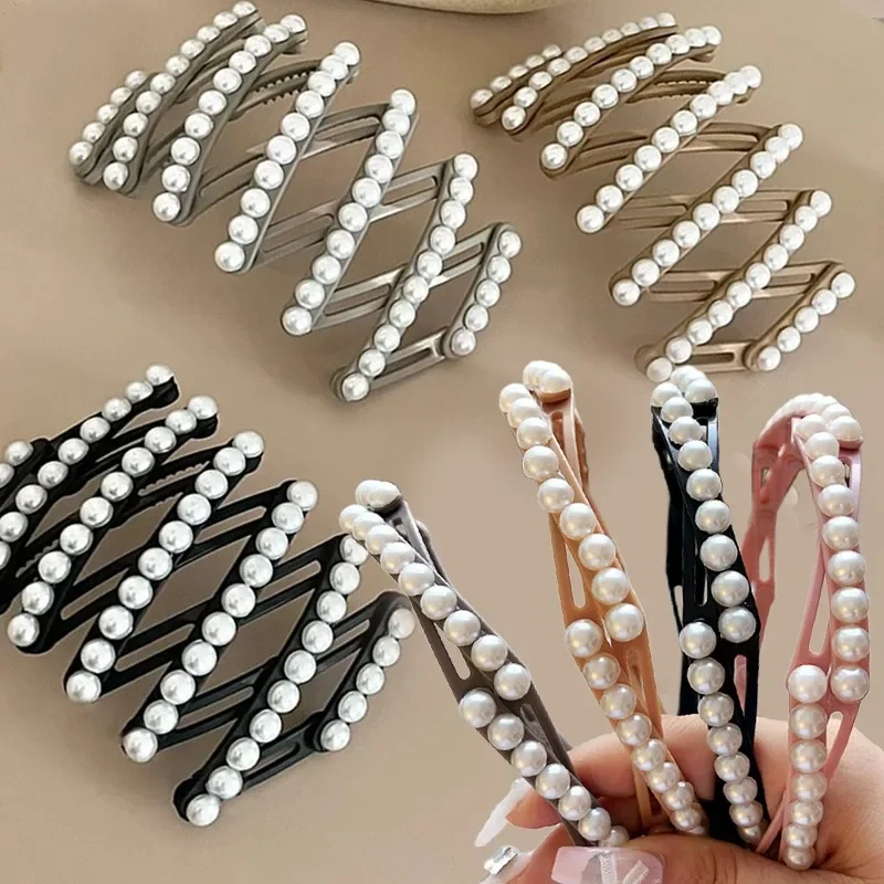 Повязка для волос с жемчужинами Женская портативная складная Нескользящая лента