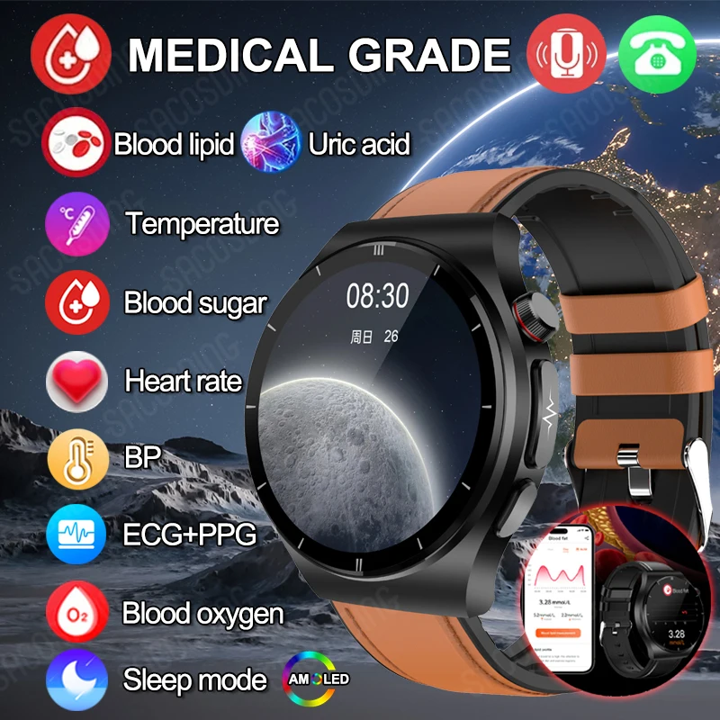 2024 Новые умные часы медицинского класса с Bluetooth-вызовом для мужчин глюкоза в