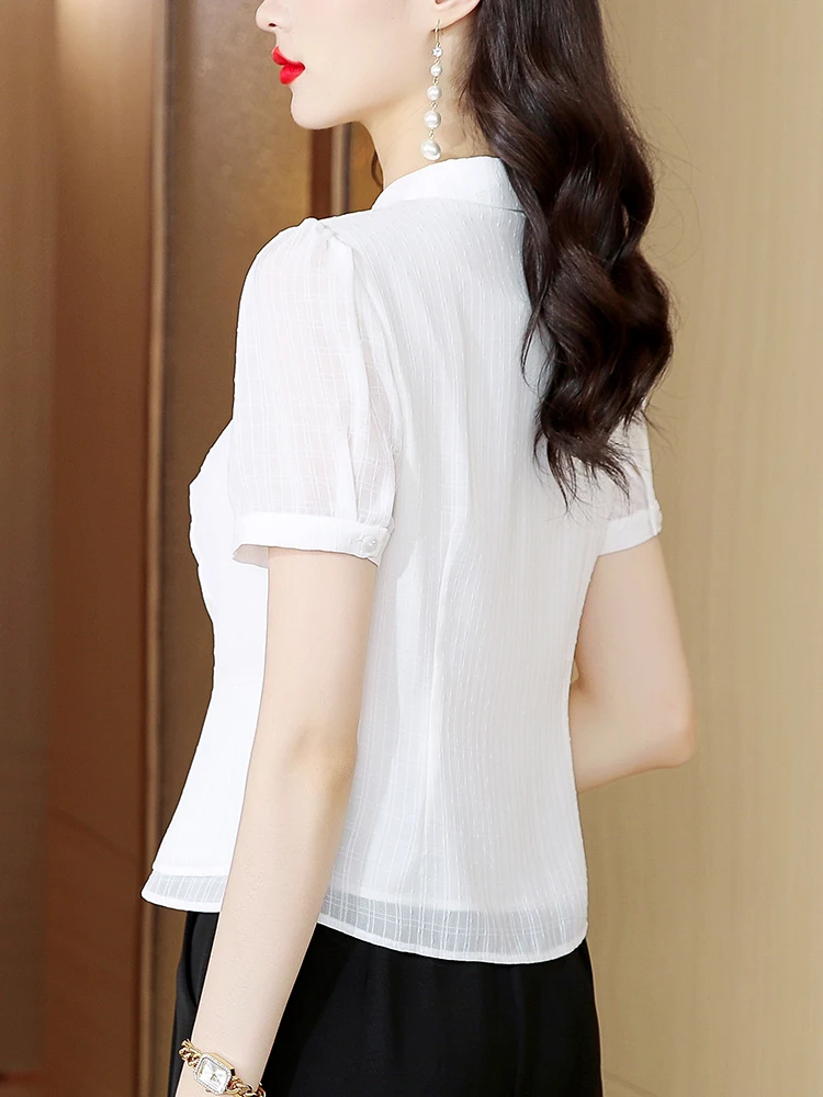 Летние шифоновые белые женские рубашки с короткими рукавами летние 2024 новинка в