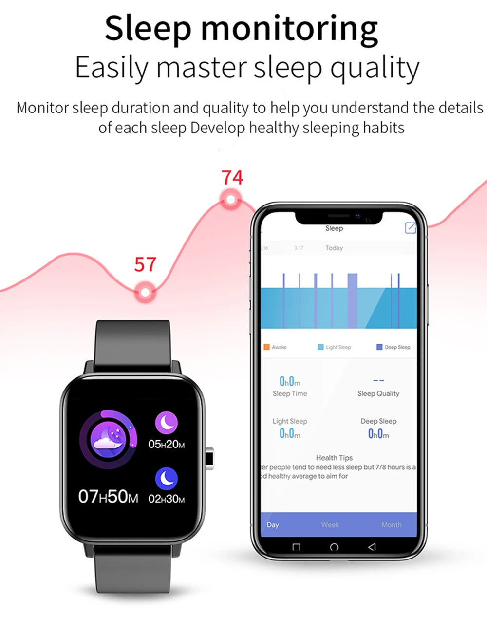 

P8 IPS Color Screen Smart Watch IP87 Waterproof Support Call Reminder Heart Rate Monitoring Blood Pressure Sleeping Tracking