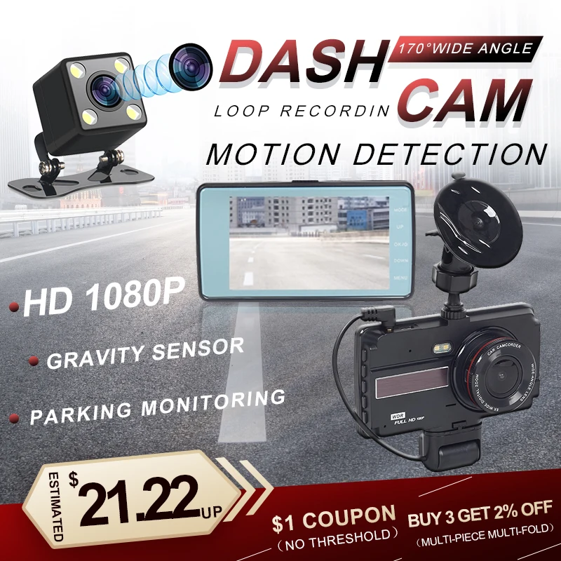 4 Inch Car Avto DVR Dash Cam HD 1080P Video recorder With Rear View Camera Dvr 2 in 1 Recording Night Vision G-sensor Dashcam | Автомобили