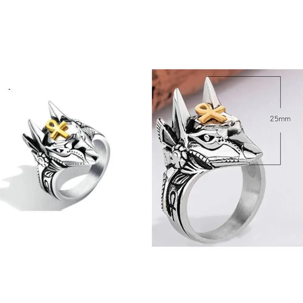 Винтажное кольцо унисекс для мужчин панк анубис египетский крест зверь анти-волк