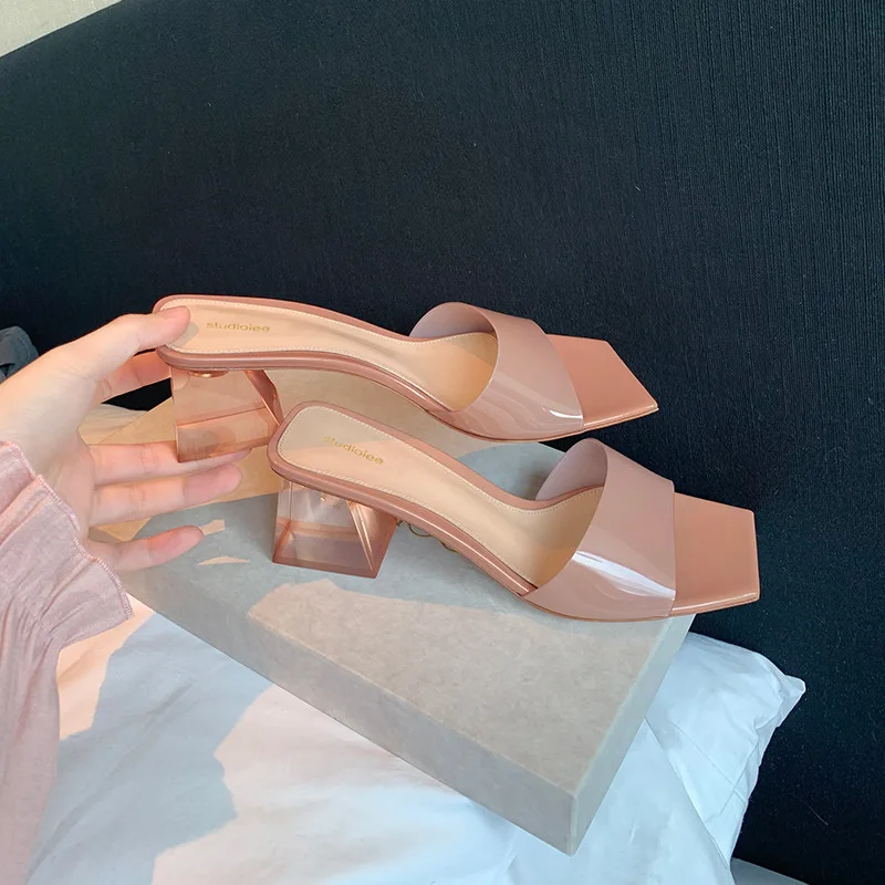 

Summer High Heels Women PVC Transparent Sandals 2023 New Sexy Open Toe Chunky Heels Pumps Outdoors Slippers Zapato Mujer