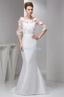 free shipping 2016 new design gowns hot seller long sleeve handmade flowers jacket mermaid white custom sizecolor evening dress