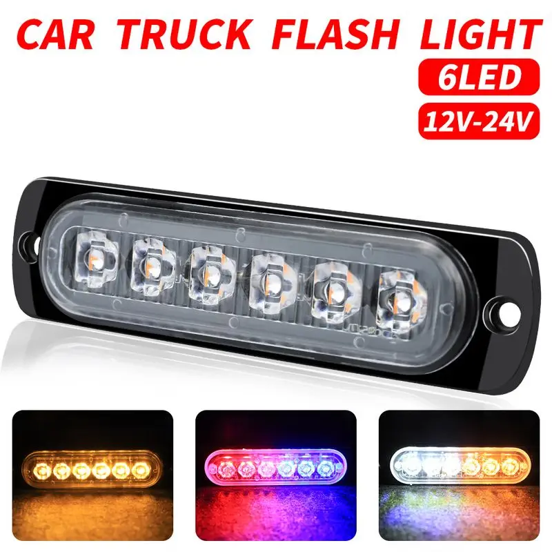 

6LED Car Strobe Warning Light Grill Flashing Breakdown Emergency Light Car Truck Trailer Beacon Lamp LED Side Light For Cars