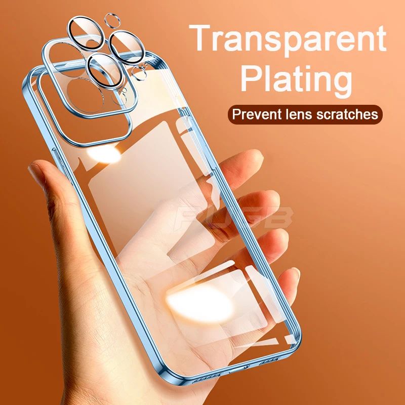 Luxury With Camera Lens Protector Transparent Plating Case For iPhone 14 Plus 13 12 11 Pro MAX Silicone Clear Shockproof Cover