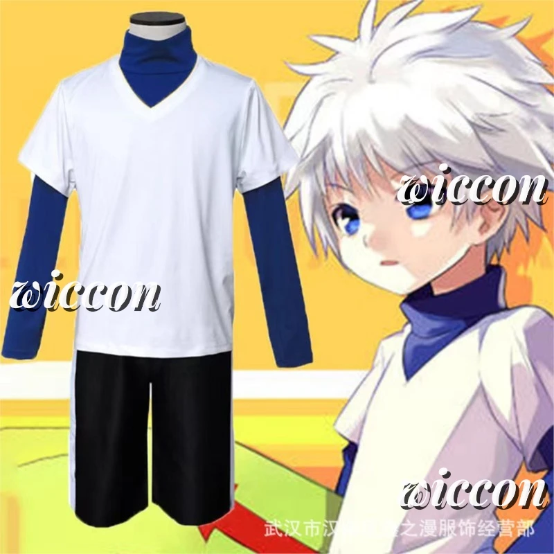 Killua Zoldyck Косплей Костюм Охотник × X H품 Кираа Zaoldyeck Футболка Полный комплект Парик